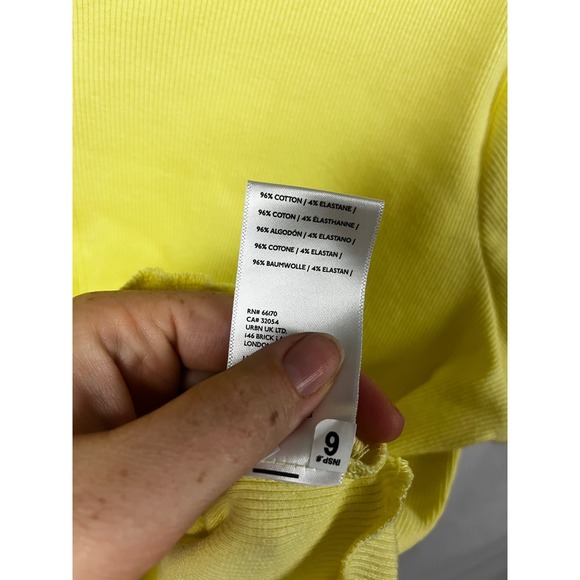 Pilcro Anthropologie Ruffle-Trim Baby Tee Butter Yellow Ribbed- Size Large - Picture 7 of 8